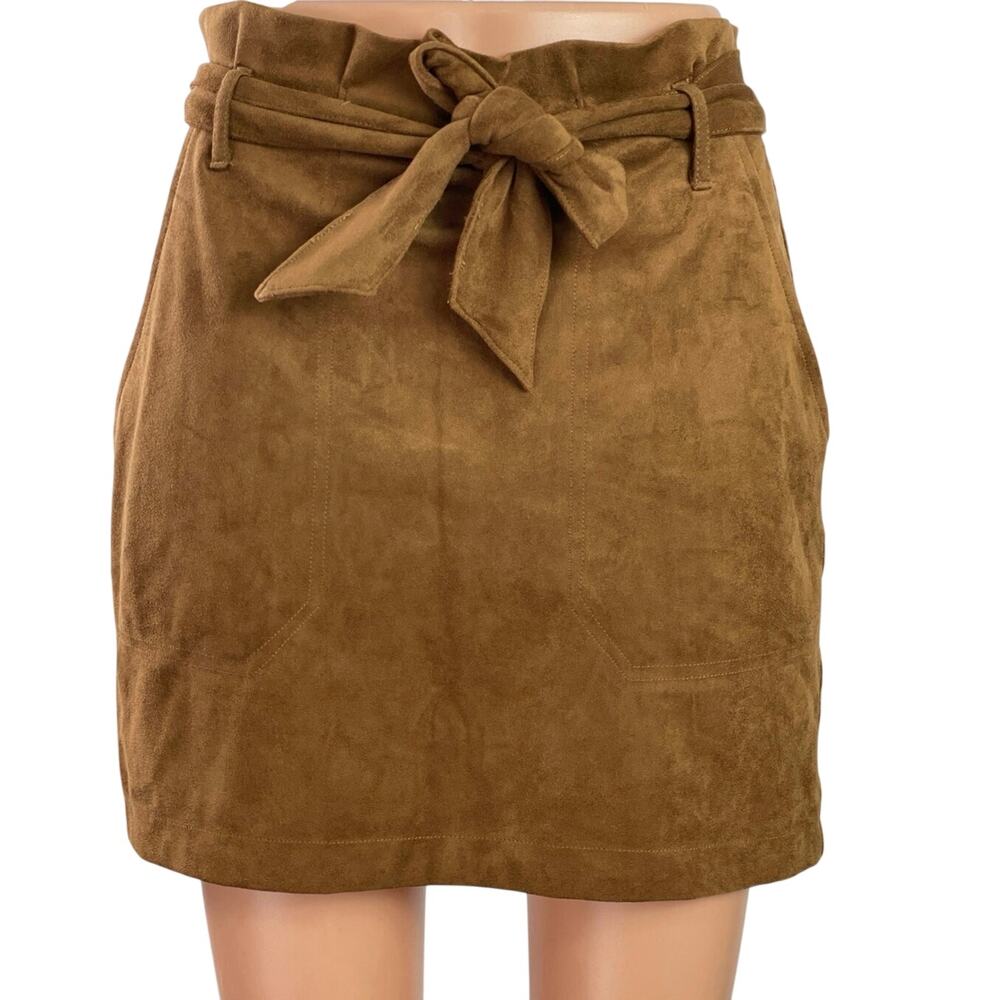 Abercrombie & Fitch Womens Brown Faux Suede Belted Mini Paperbag Skirt Size XS